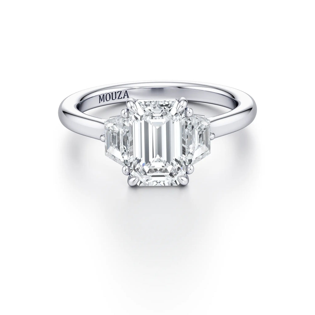 Emerald Trilogy Engagement Ring - Natural Diamond Engagement
